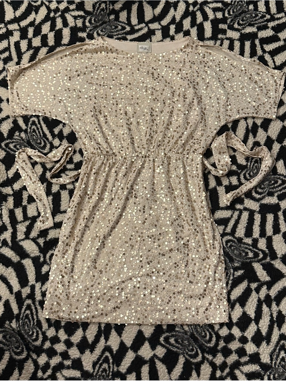 Gold Sequin Embellished Dress - Cream